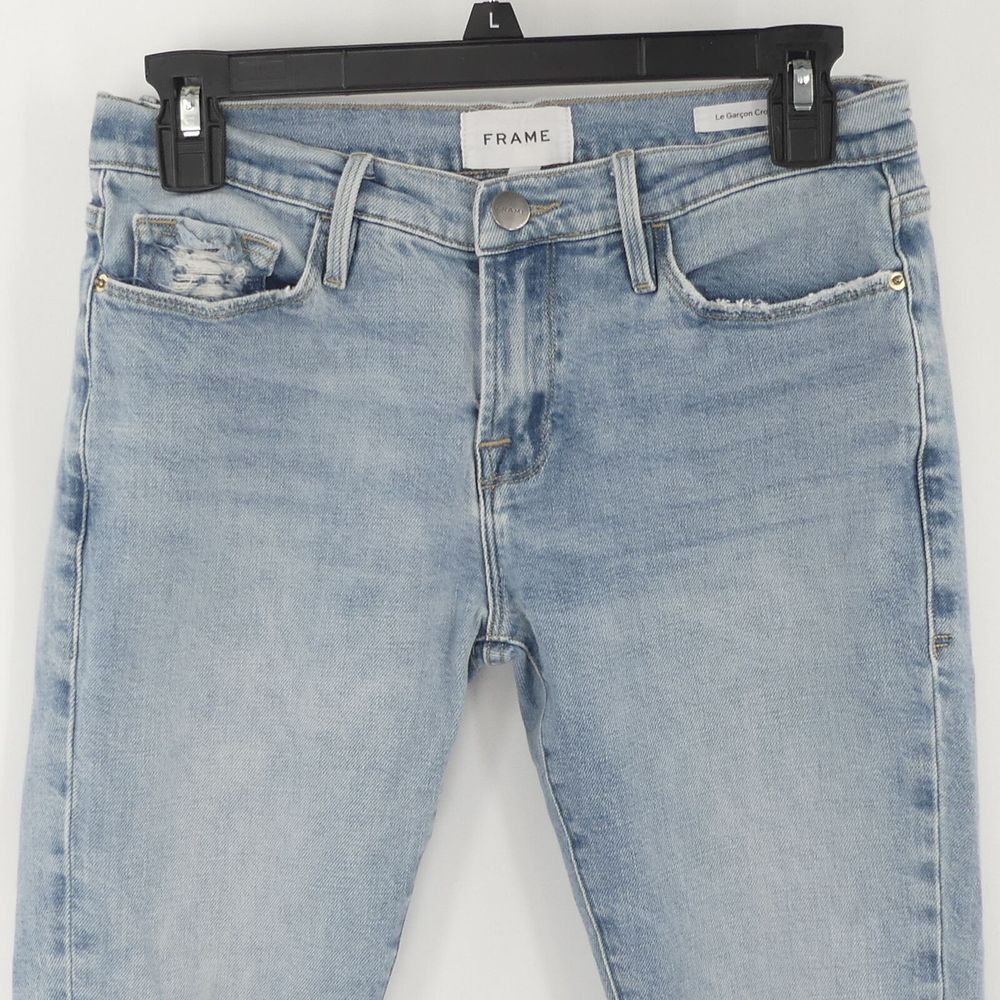 Frame Le Garcon Crop Distressed Medium Wash Blue Women's 25‎ - Picture 2 of 9